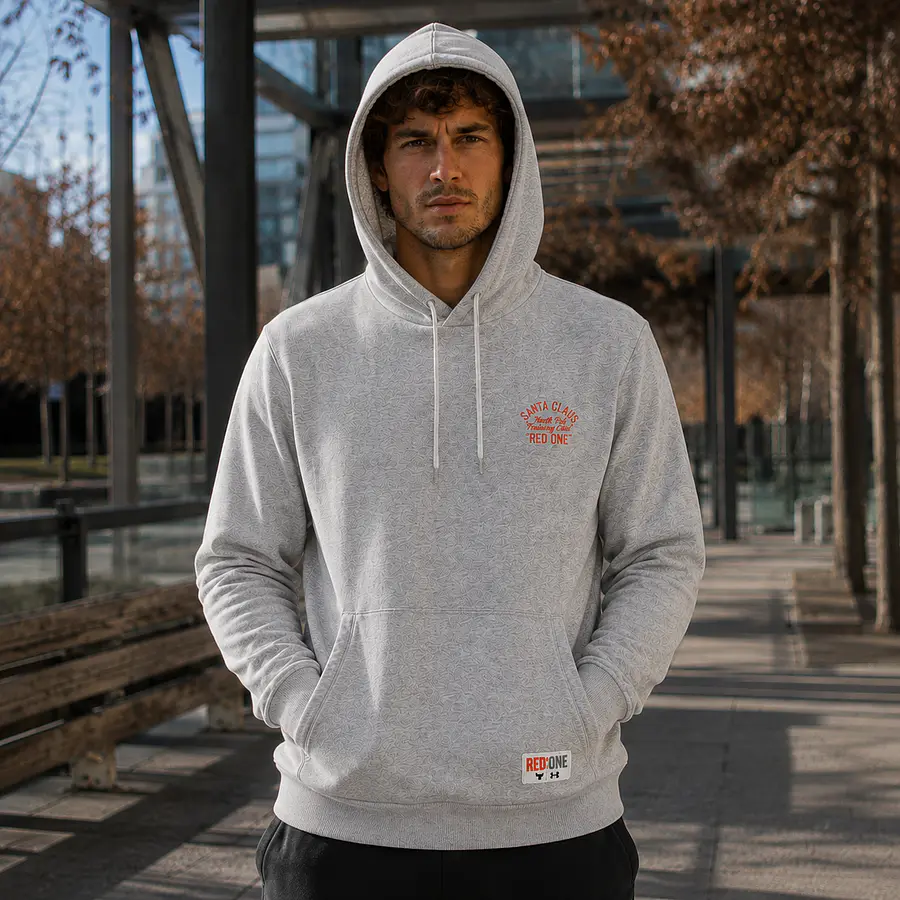 Polerón Hombre Under Armour Project Rock Red One Club Hoodie Gris | Fleece Premium Loose Fit
