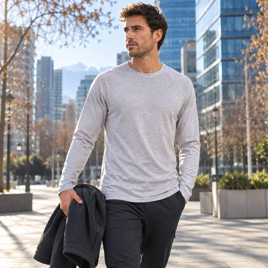 Primera Capa Hombre Northland Rib Grey Melange | Manga Larga, Algodón-Poliéster, Térmica y Calce Ajustado