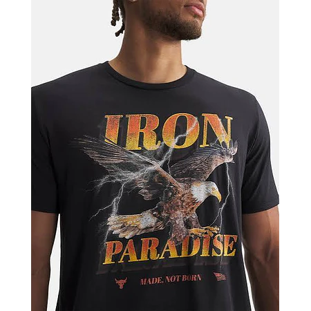 Polera Under Armour Project Rock Iron Paradise Hombre Negra 6011001-001 | Algodón Premium Training