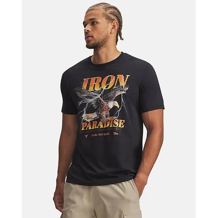 Polera Under Armour Project Rock Iron Paradise Hombre Negra 6011001-001 | Algodón Premium Training