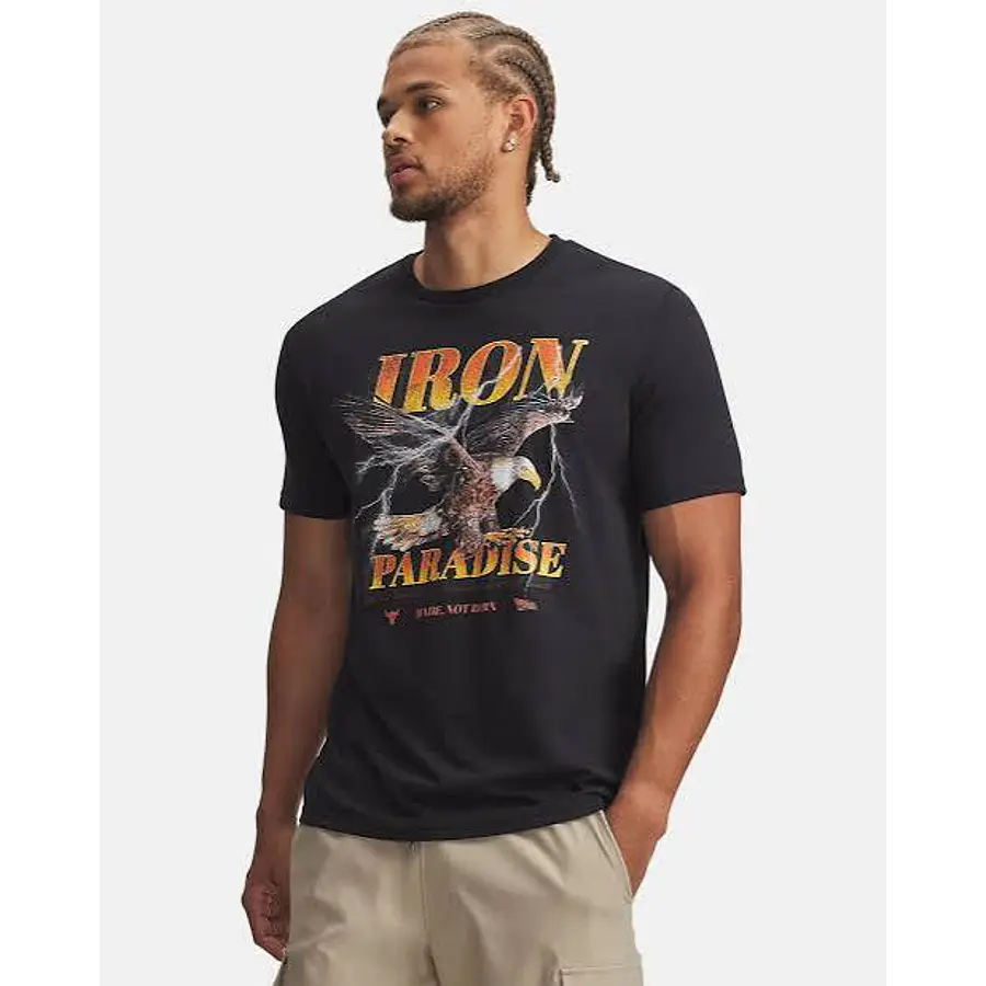 Polera Under Armour Project Rock Iron Paradise Hombre Negra 6011001-001 | Algodón Premium Training