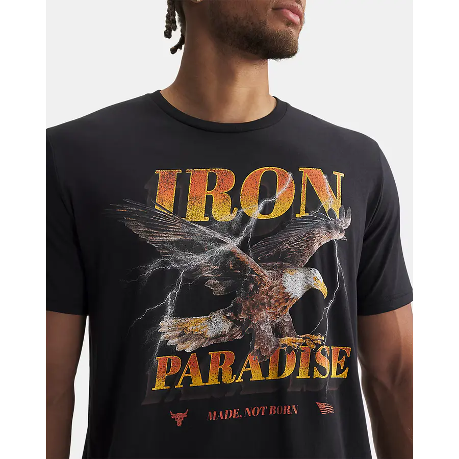 Polera Under Armour Project Rock Iron Paradise Hombre Negra 6011001-001 | Algodón Premium Training