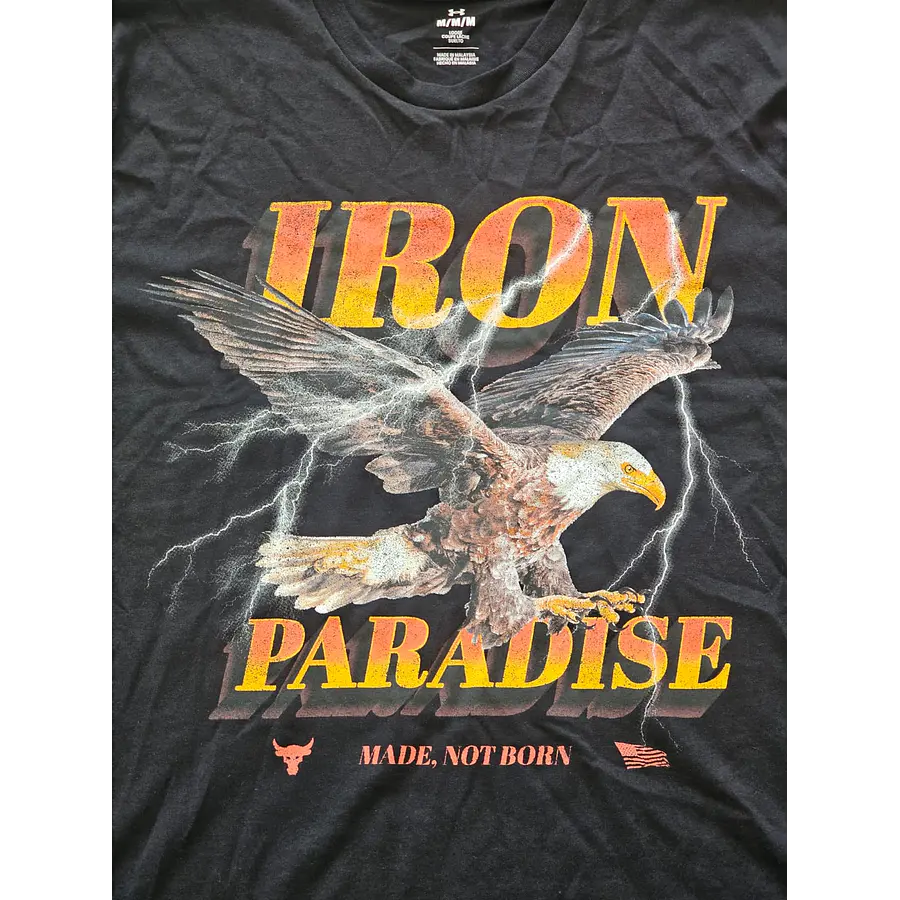 Polera Under Armour Project Rock Iron Paradise Hombre Negra 6011001-001 | Algodón Premium Training