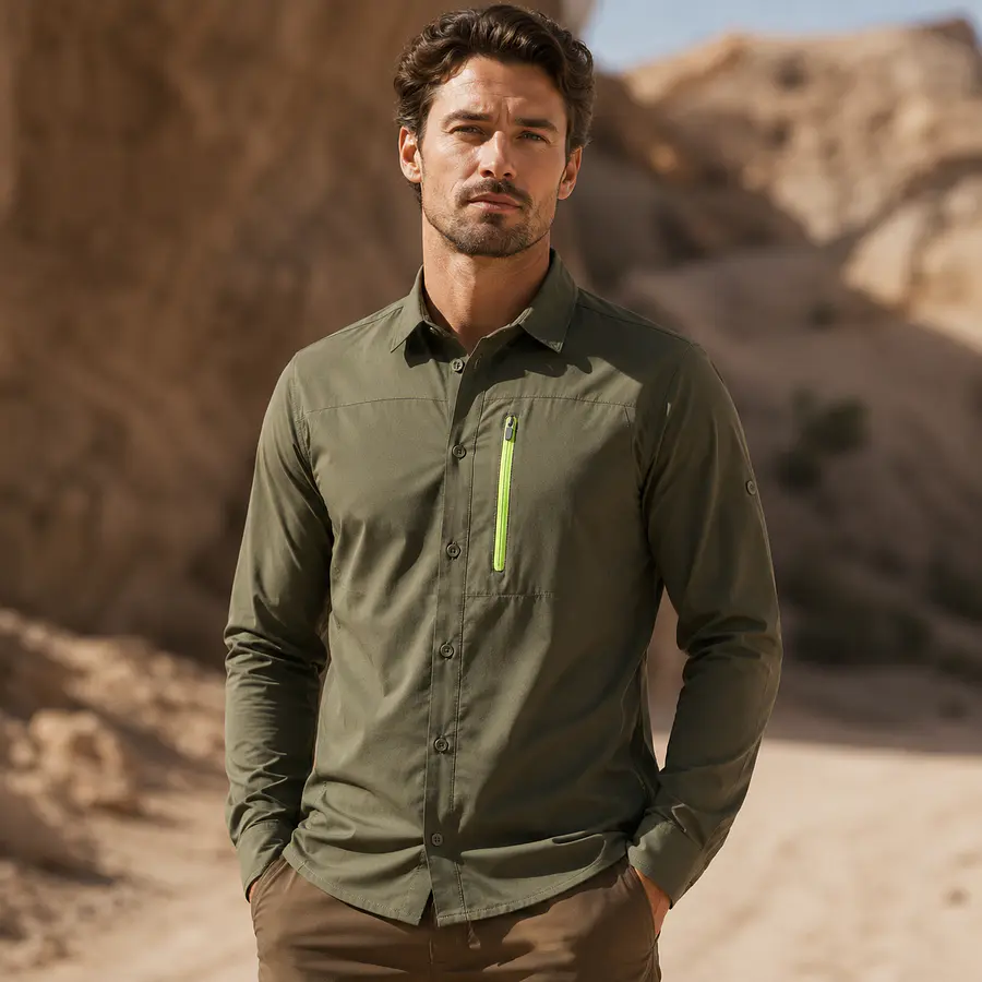 Camisa Outdoor Hombre Northland Alvaro Pro Dry STR Olive Secado Rápido 02-0828312