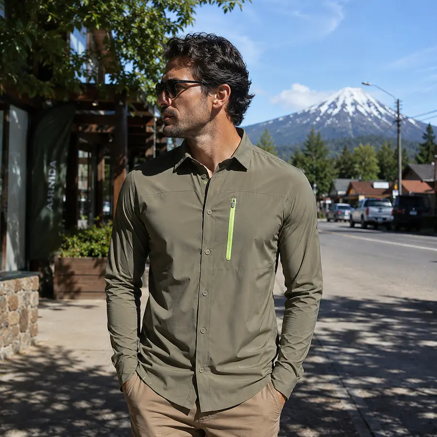 Camisa Outdoor Hombre Northland Alvaro Pro Dry STR Olive Secado Rápido 02-0828312