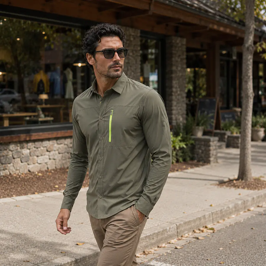 Camisa Outdoor Hombre Northland Alvaro Pro Dry STR Olive Secado Rápido 02-0828312
