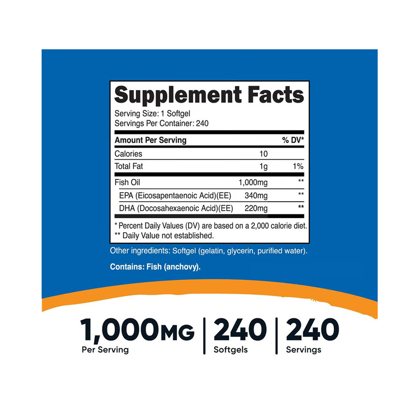 Fish Oil, 1000 mg por cápsula - 240 cápsulas blandas (PARA IMPORTAR) 2