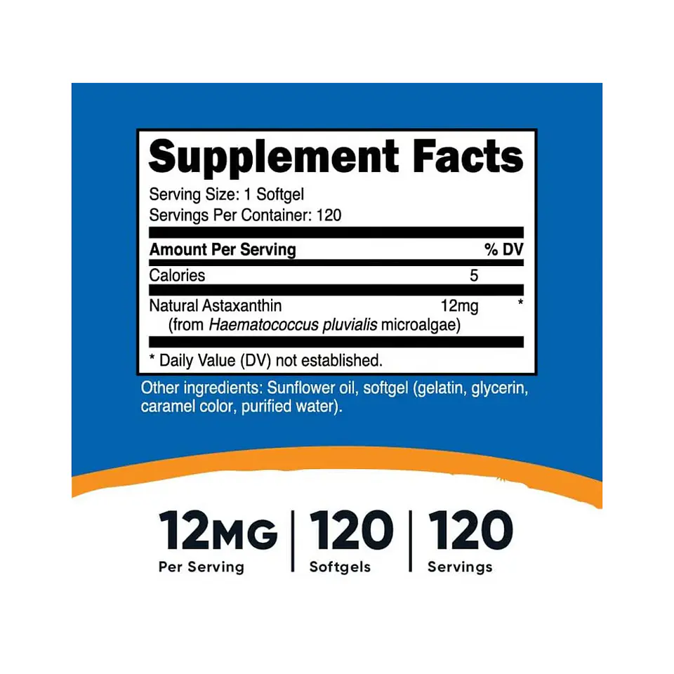 Astaxantina, 12 mg por cápsula - 120 cápsulas blandas (PARA IMPORTAR 2
