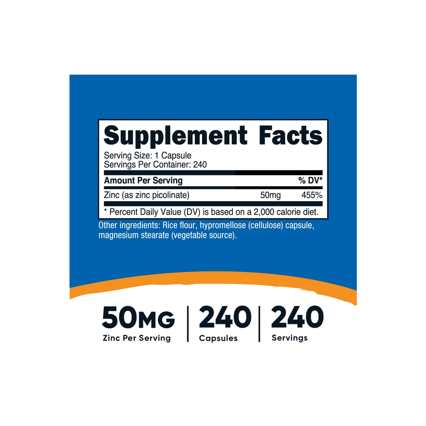 Picolinato de Zinc 50 MG por servicio - 240 Cápsulas (PARA IMPORTAR) 2