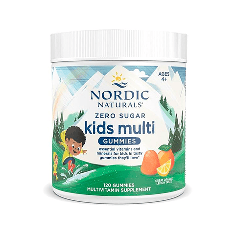 Zero Sugar Kids Multi Gummies, sabor naranja-limón, 18 nutrientes esenciales sin azúcar – 120 gomitas (PARA IMPORTAR)