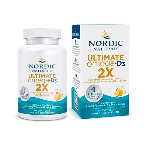 Ultimate Omega-D3 2X, sabor limón, 1250 mg de Omega 3 + 500 IU D3 - 60 cápsulas blandas (PARA IMPORTAR)