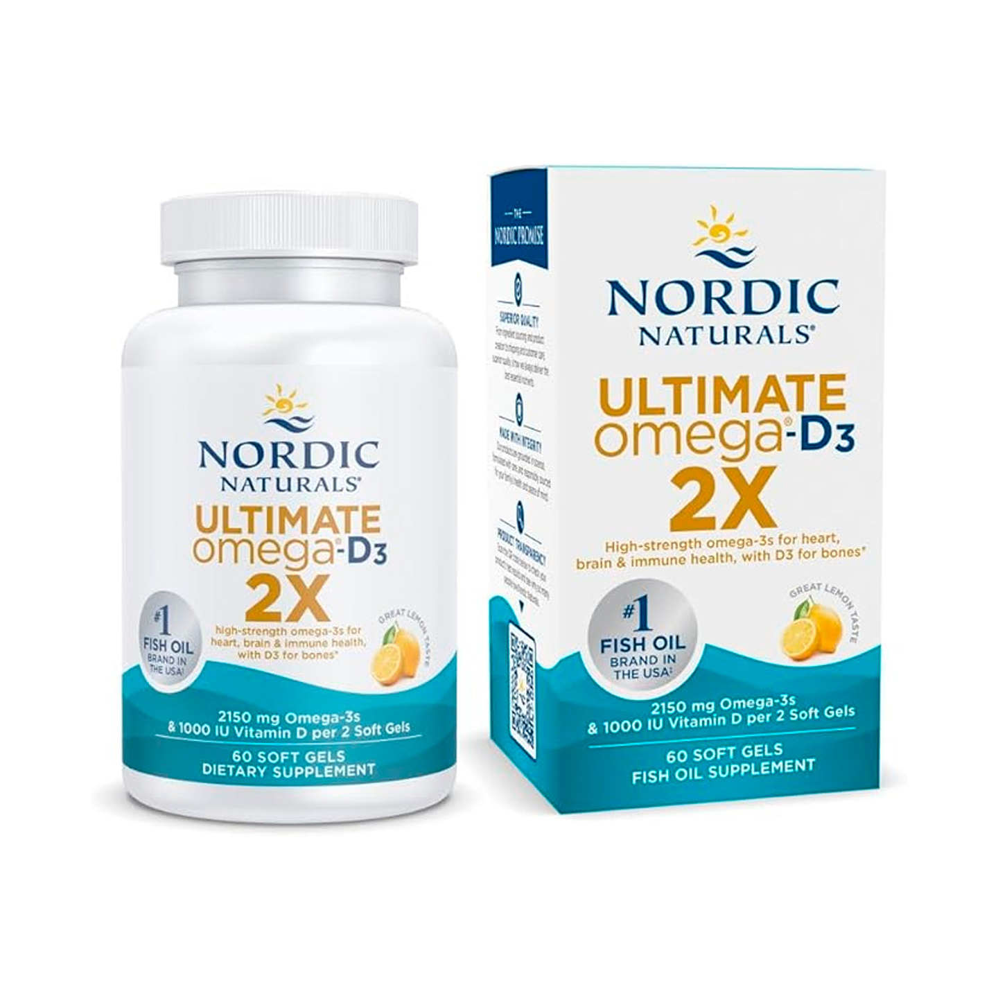 Ultimate Omega-D3 2X, sabor limón, 1250 mg de Omega 3 + 500 IU D3 - 60 cápsulas blandas (PARA IMPORTAR) 1