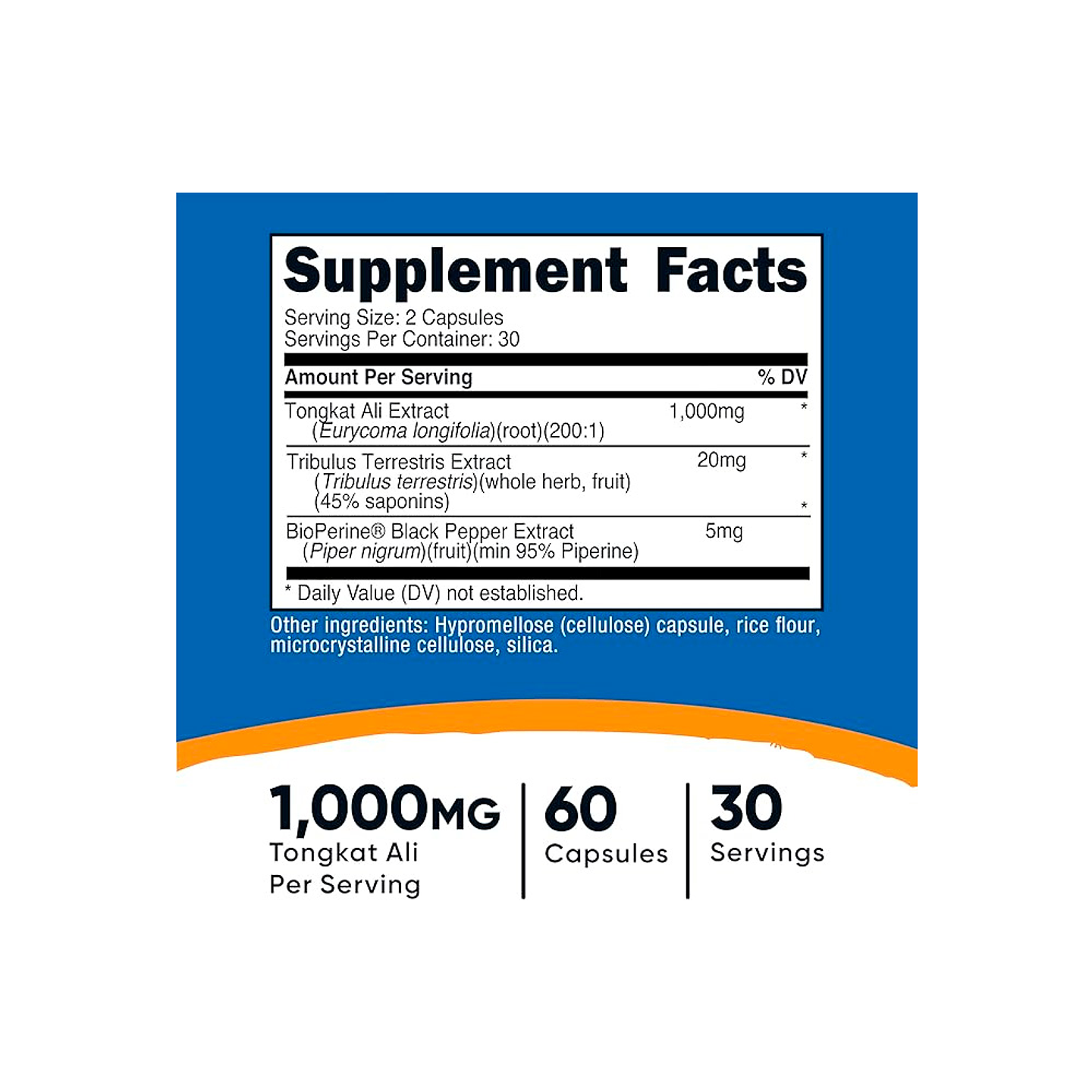 Tongkat Ali (con Tribulus y bioperine), 1000 mg por servicio - 60 cápsulas (PARA IMPORTAR) 2