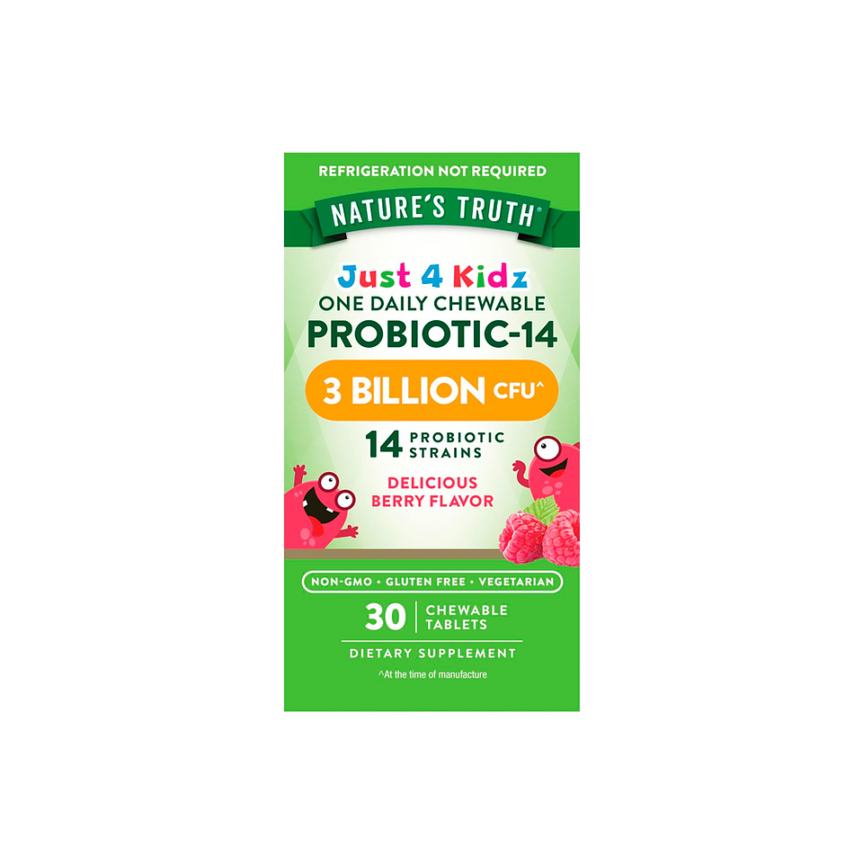 Probióticos para niños, 3 billones de UFC, sabor a bayas - 30 tabletas masticables 1