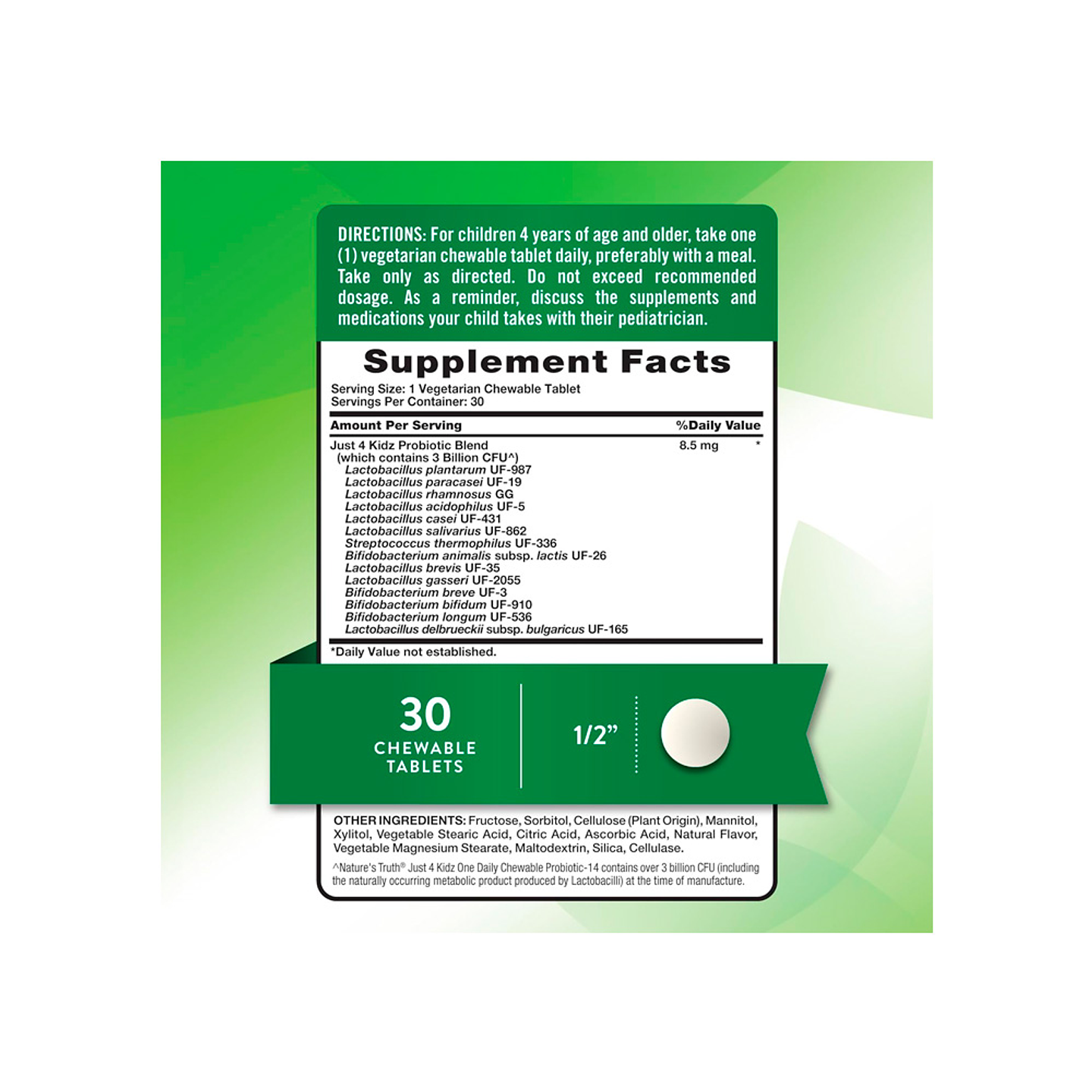 Probióticos para niños, 3 billones de UFC, sabor a bayas - 30 tabletas masticables 2