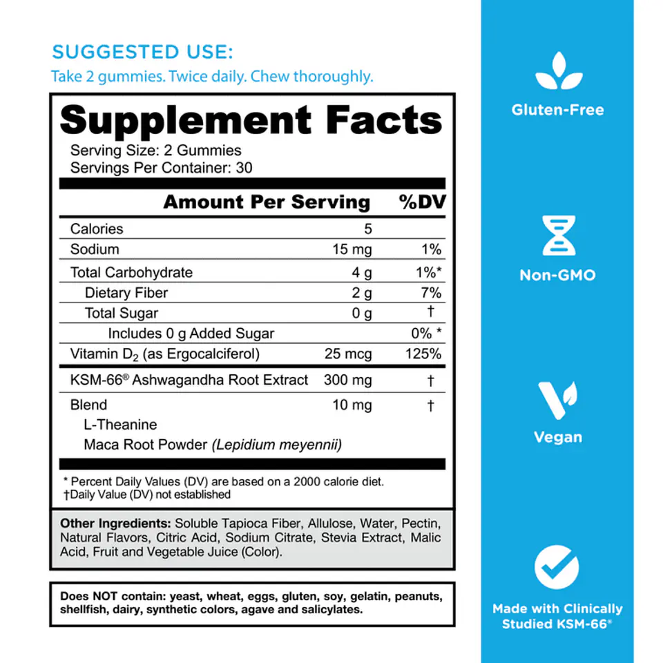 Ashwagandha + L-Theanine - 60 gomitas sin azúcar 2