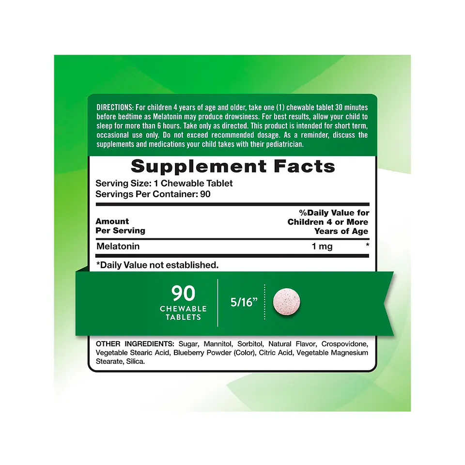 Melatonina para niños de 1 mg, sabor a uva -  90 tabletas masticables (PARA IMPORTAR) 2