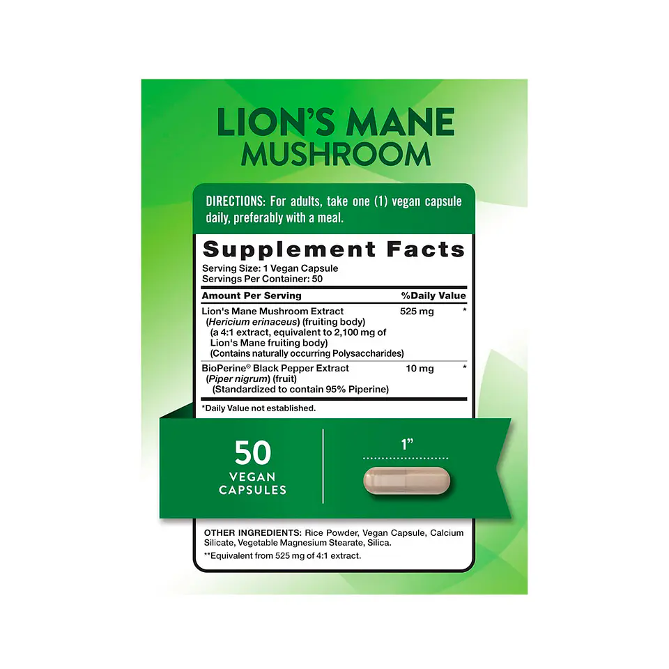 Melena de León Extracto 4:1,  2100 mg -  50 cápsulas (PARA IMPORTAR) 2