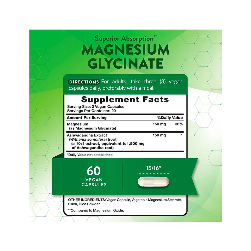 Glicinato de magnesio + Ashwagandha - 60 cápsulas (PARA IMPORTAR) 2