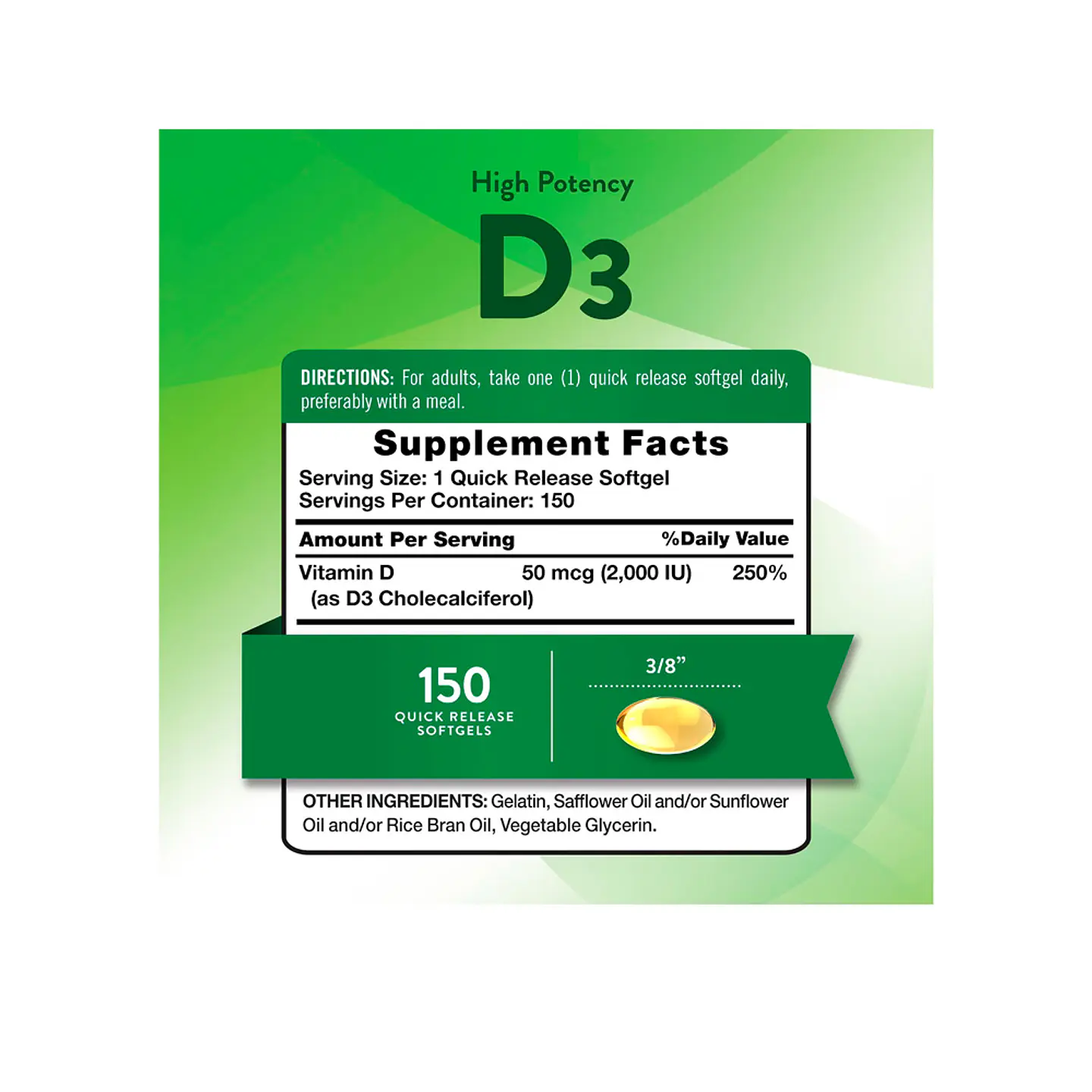 Vitamina D3, 2000 IU - 150 cápsulas blandas (PARA IMPORTAR) 2