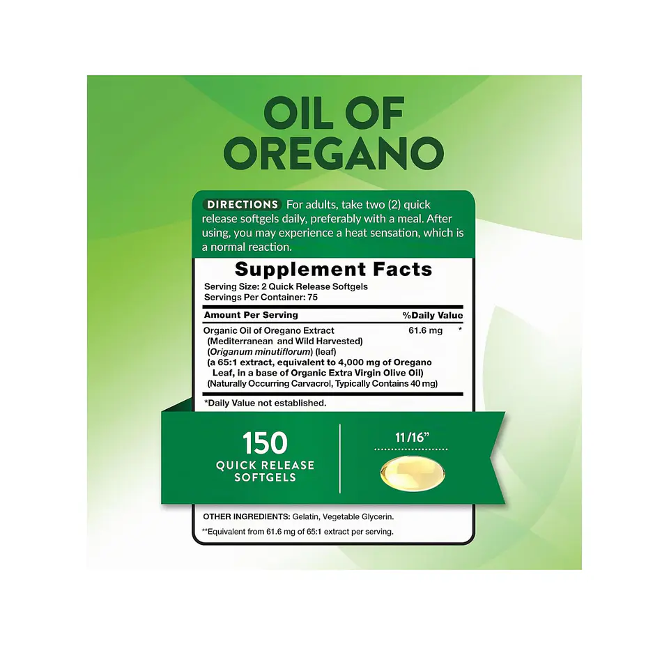 Aceite de orégano, 4000 mg - 150 cápsulas blandas (PARA IMPORTAR) 2