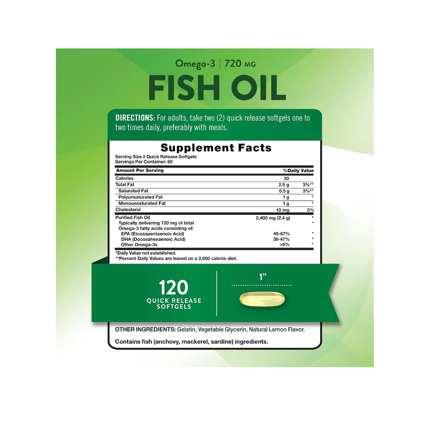 Fish Oil, 2 400 mg por servicio, 120 cápsulas blandas, sabor limón 2