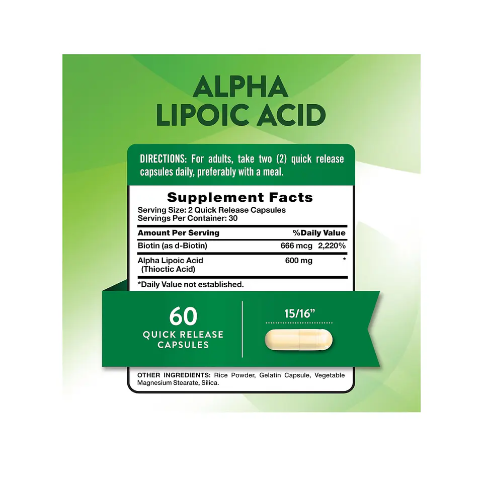 Ácido Alfa Lipoico 600 mg reforzado con Biotina 666 mcg por servicio - 60 cápsulas 2