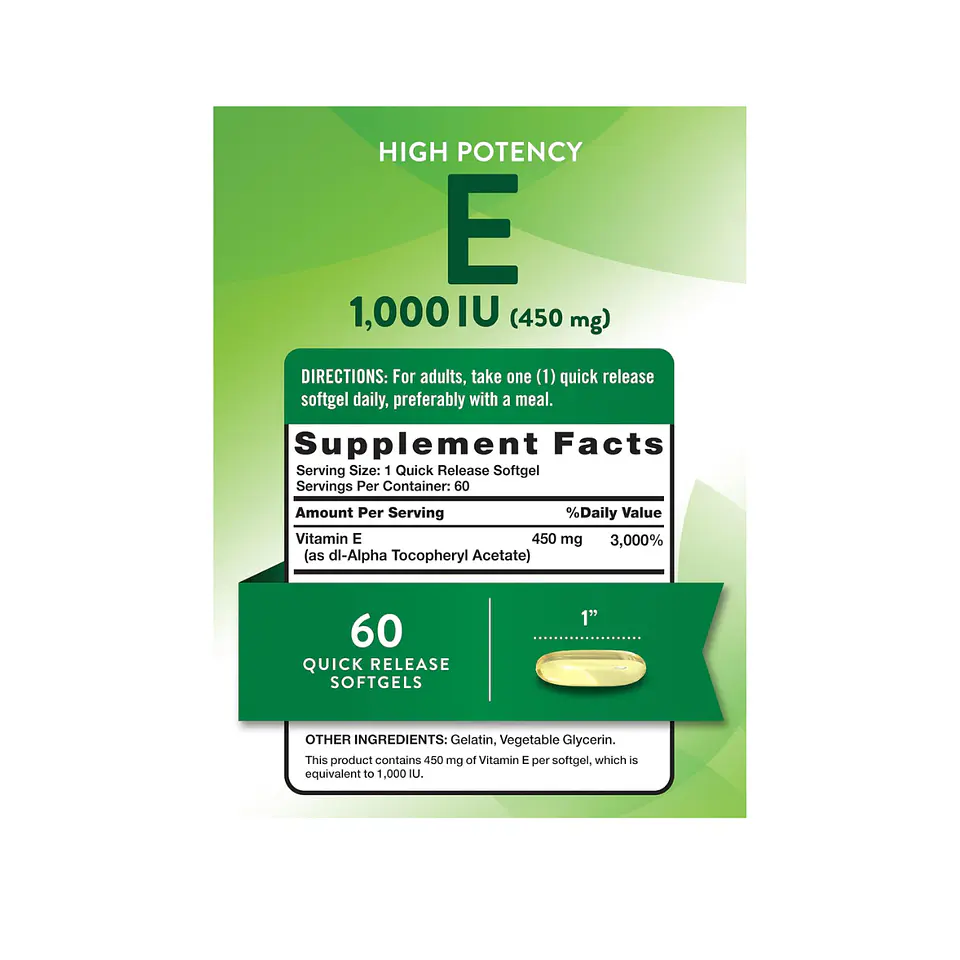 Vitamina E, 1000 IU por cápsula - 60 cápsulas blandas (PARA IMPORTAR) 2