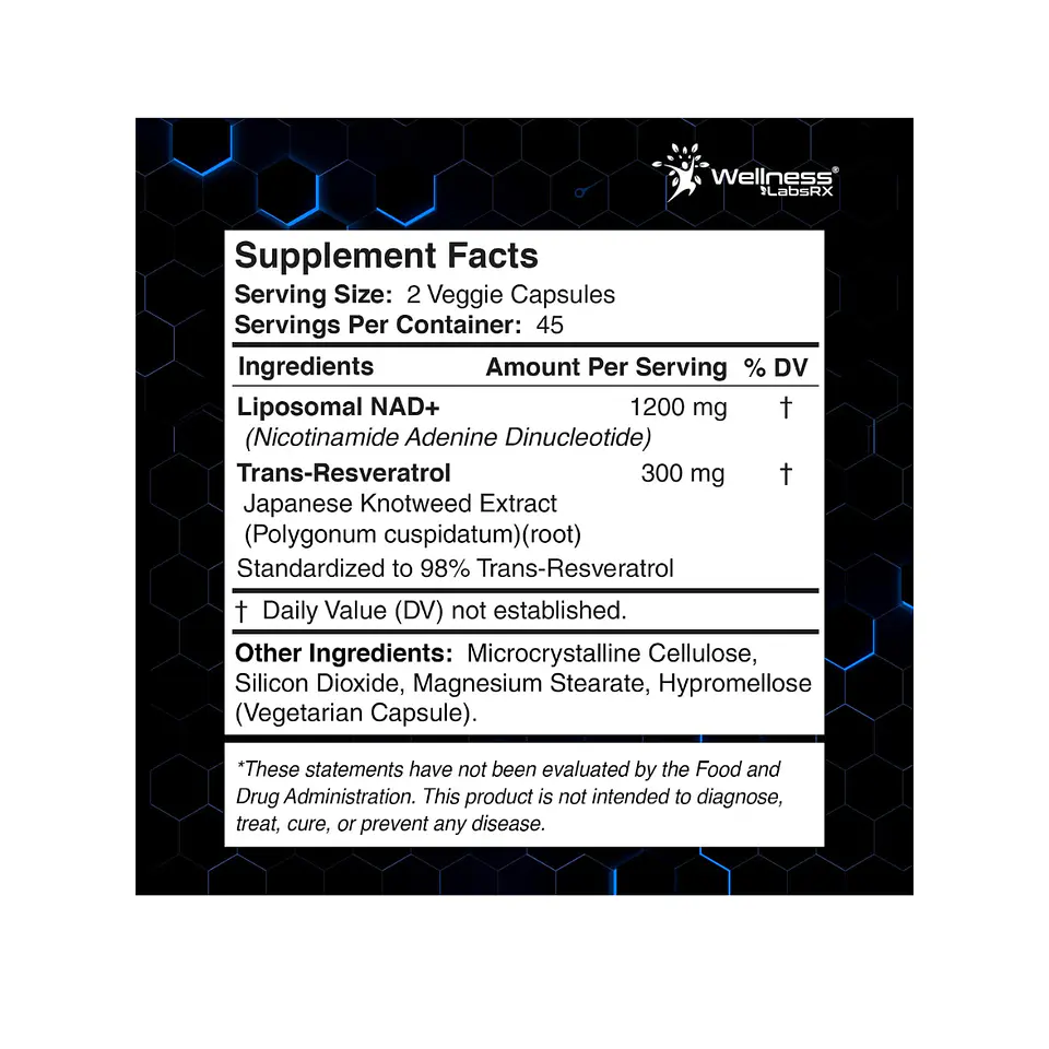 NAD+ Resveratrol 1500 Mg -  90 cápsulas (PARA IMPORTAR) 2