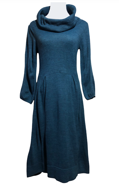 Vestido Lanilla Azulado Cuello Bote