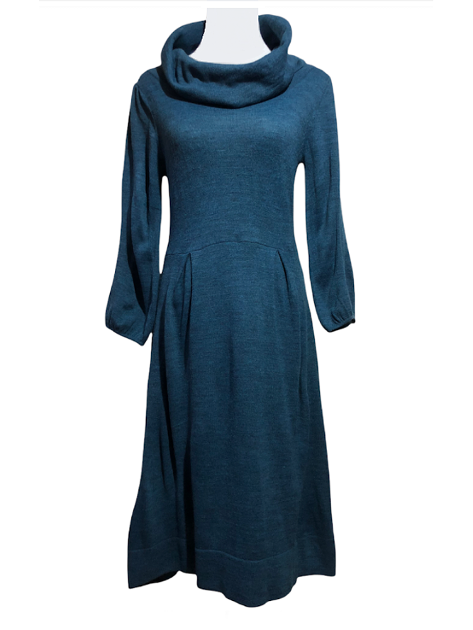 Vestido Lanilla Azulado Cuello Bote 1