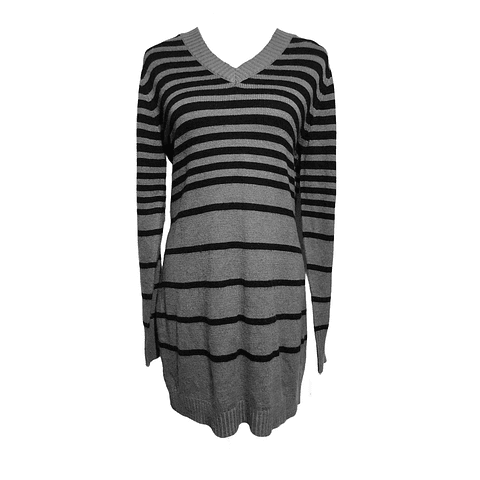 Vestido Sweater Gris con Rayas