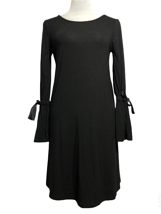 Vestido Evasé Negro Lazos en Mangas 1