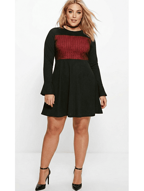 Vestido Skater con malla Roja