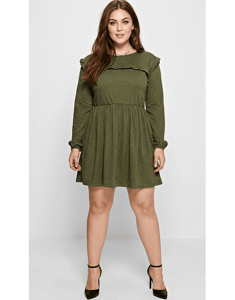 Vestido Manga Larga Cintura Elasticada