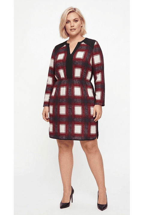 Vestido Polyester Manga Larga Cuadros