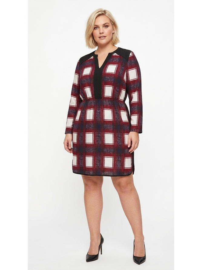 Vestido Polyester Manga Larga Cuadros 1