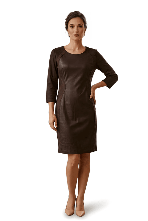 Vestido Gamuza y Cuerina Café