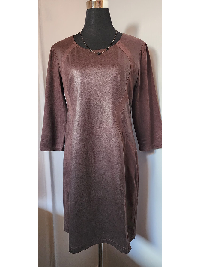 Vestido Gamuza y Cuerina Café 2