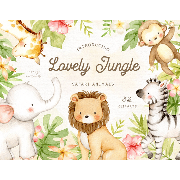 Kit Digital Safari Aquarela - Lovely Jungle