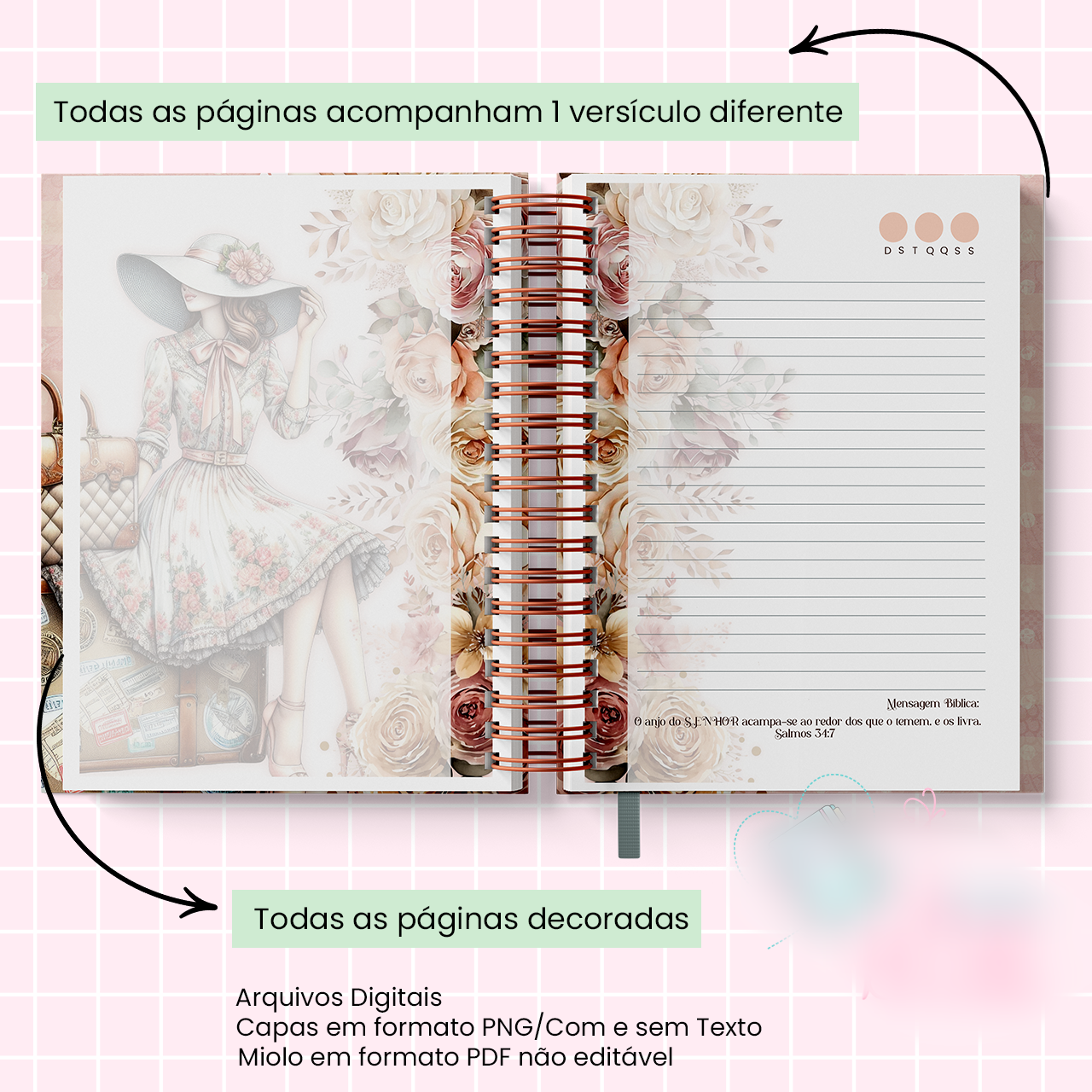 Caderno A5 Mensagens Bíblicas Coleção Vintage Girl - jana 4