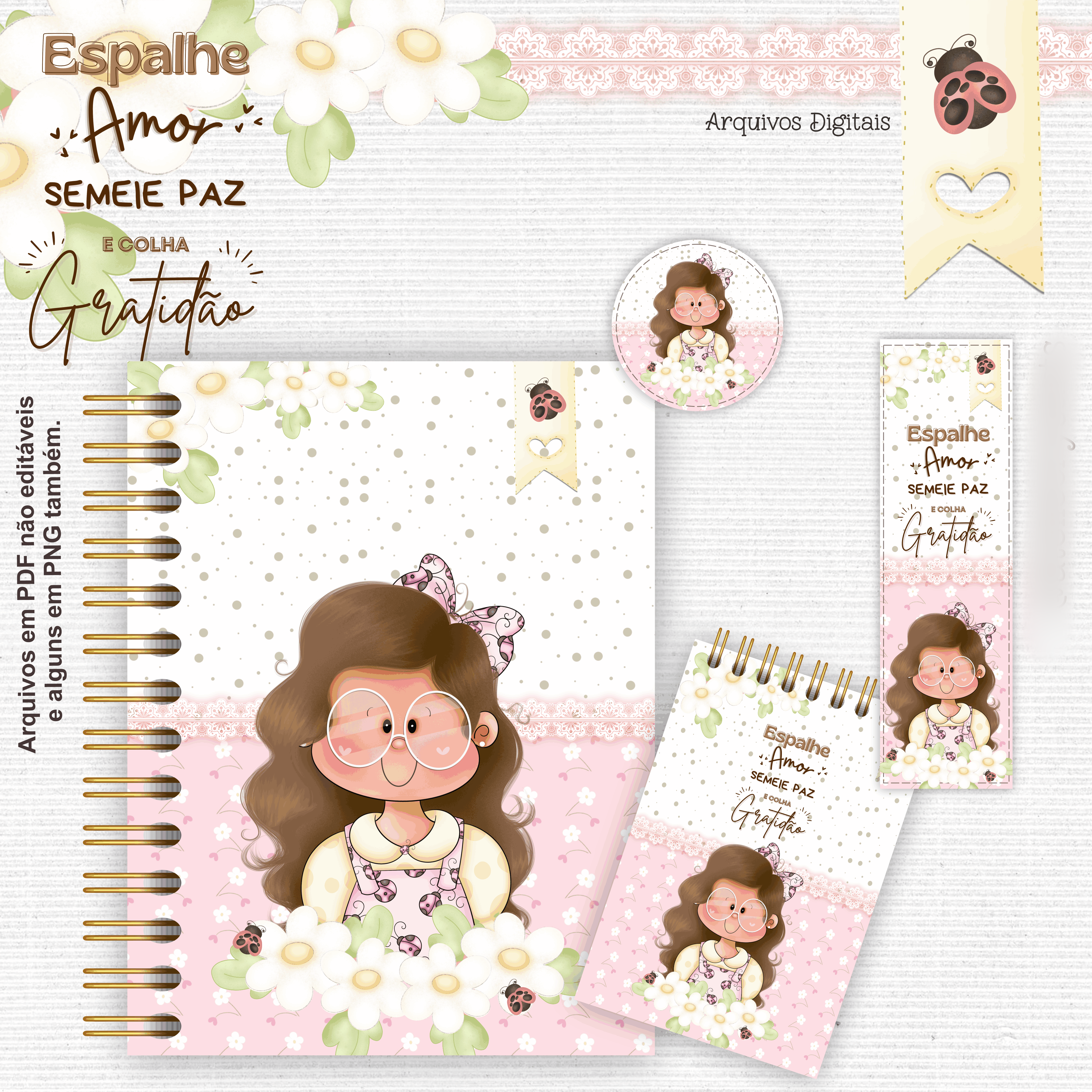 Arquivo Encadernação Kit Gratidão Meninas Floral - Arts Crys 6