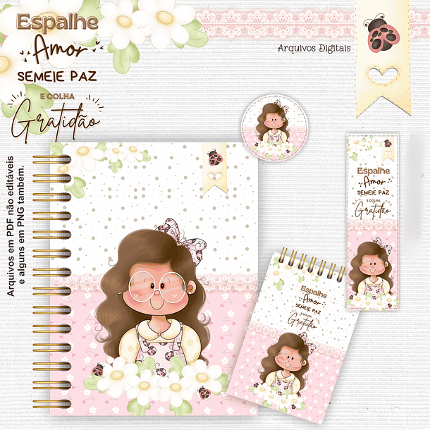 Arquivo Encadernação Kit Gratidão Meninas Floral - Arts Crys 6