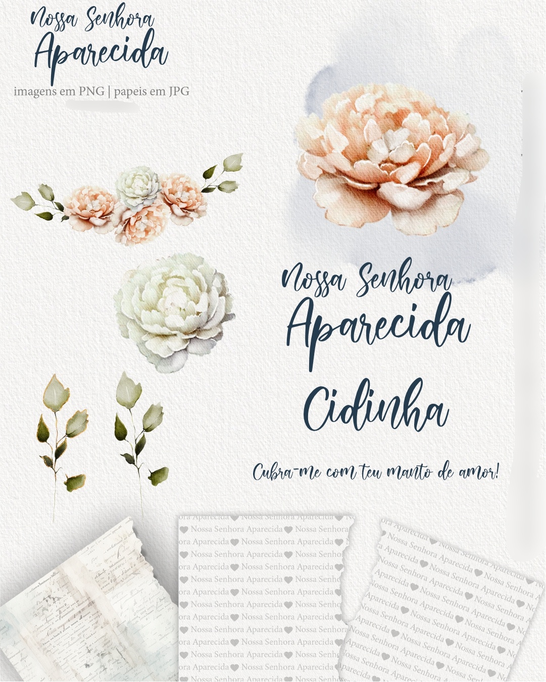 Kit Digital Ilustrações Nossa Senhora Aparecida 4 | (Santinhos) - Carinas Paper 3