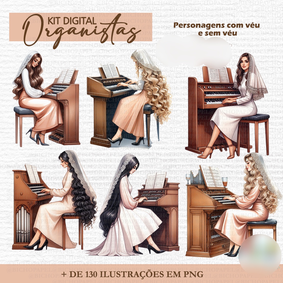 Kit Digital Ilustrações Organistas - bicho papel 3