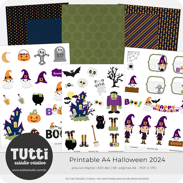 Kit Digital Halloween Printables A4 - Tutti Estúdio