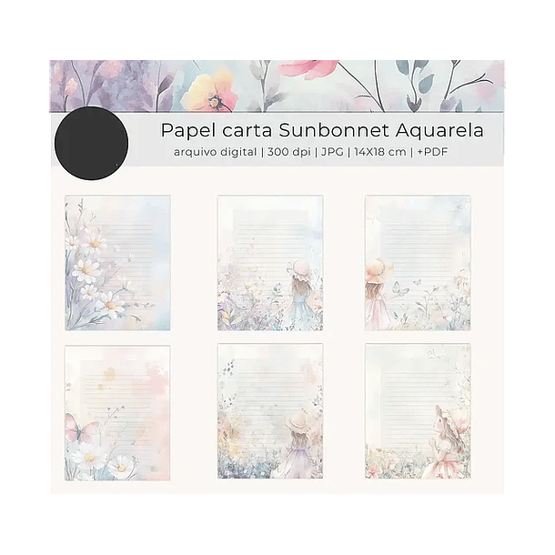 Arquivo Papel de Carta Sunbonnet Floral Aquarela A4 1 Por Folha - Tutti  2