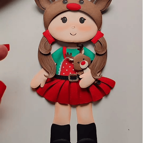 Arquivo Topo de Bolo Natal Boneca Natalina em Camadas (Papel Caramelo)