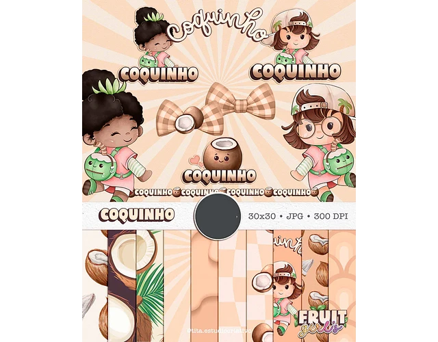 Kit digital Fruit Girls - Combo Ilustrações e Papéis 4