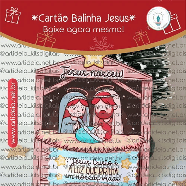 Arquivo Natal Cristão Card para Balinha - Art Ideia